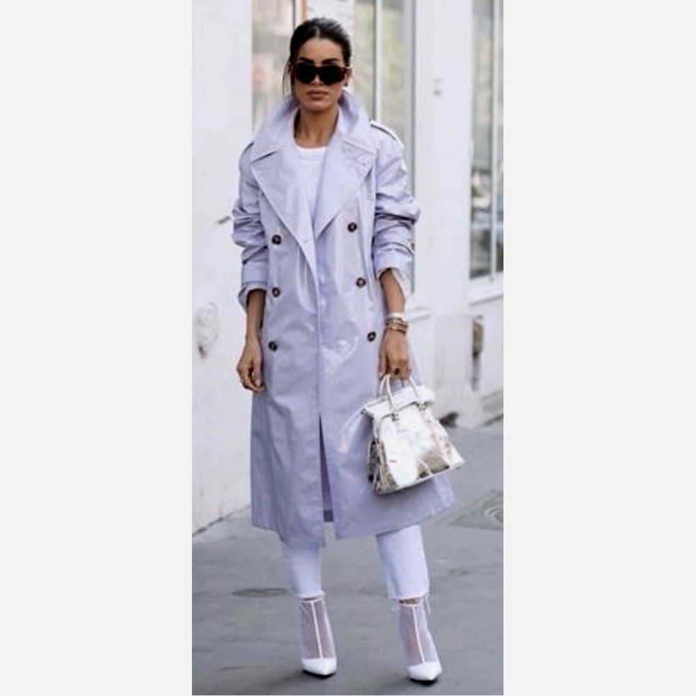 7 For All Mankind Lilac Faux Leather Trench Coat Light Long Size 44" Chest SZ XL